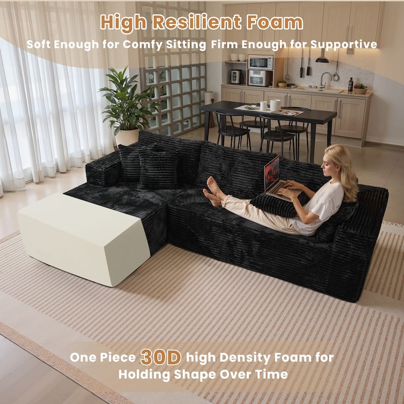 HOOOWOOO Modular Plush Upholstery L-shaped Sofa with Chaise Lounge