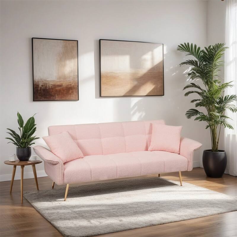 Teddy Fleece Sofabed,Convertible Futon Sofabed With Adjustable Arms