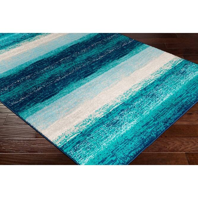 Nurzhan Teal Contemporary Striped Area Rug - 6'7" x 9'6"