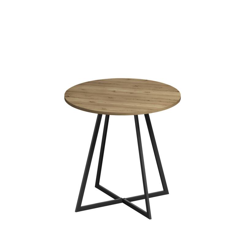 Anmytek Round Dining Table Modern Wood Top and Metal Frame Brown Industrial Kitchen Table