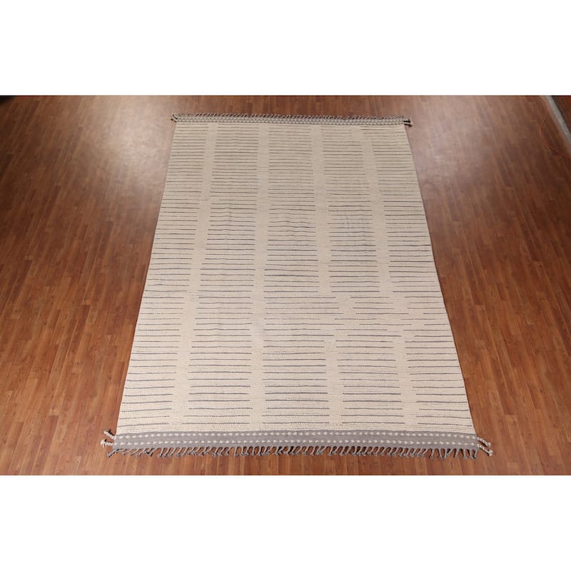 Earth Tone Moroccan Modern Area Rug Hand-Knotted Wool Carpet - 9'0" x 12'10"