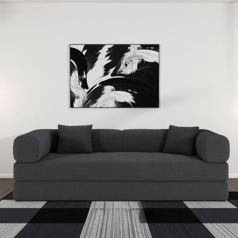Modular Convertible Sleeper Sofa Bed, Corduroy Fabric Compression Sofa, Floor-Standing Sofa Bed with Armrests & Backrest