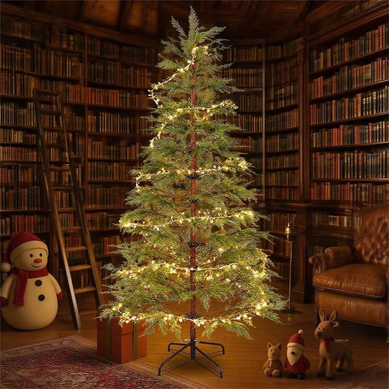 6 Ft Artificial Full Christmas Tree w/ LED Lights and Metal Stand, - N/A