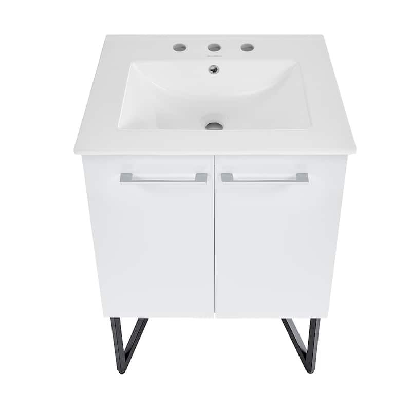 Annecy 24 In. White Bathroom Vanity With White, 3-Hole Ceramic Sink Top