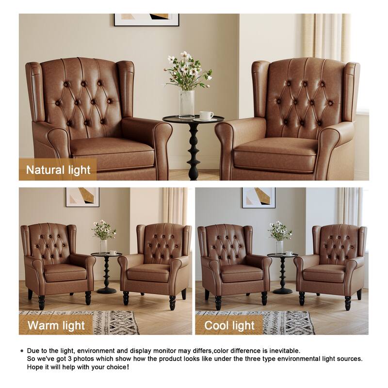 Button-Tufted Accent Club Chair Wingback Armchair Set of 2