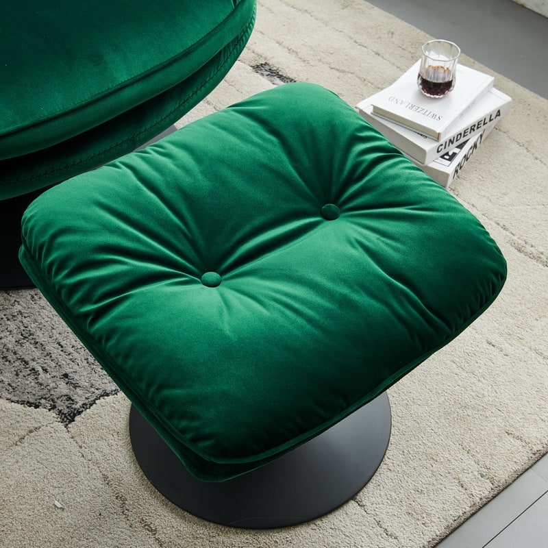 Velvet Upholstered Swivel Leisure Chair Comfortable Pillow Top Arms Lounge Chair with Ottoman and Metal Frame