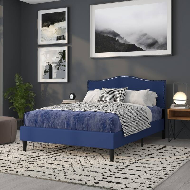 Arched Upholstered Headboard with Nailhead Trim