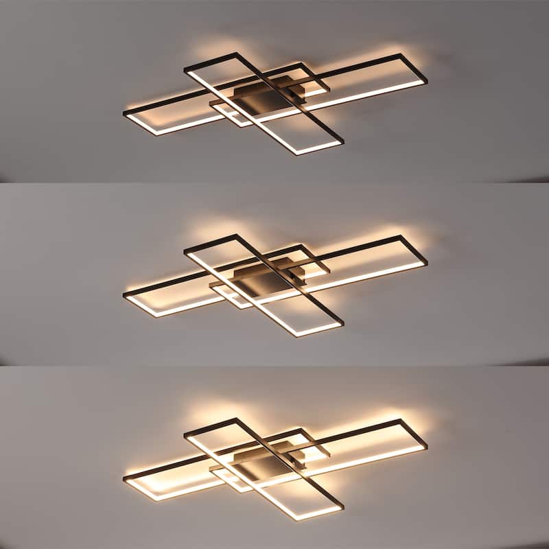 Fuochi 39" Contemporary Minimalist Metal Adjustable Dimmable Geometric Integrated LED Flush Mount, by JONATHAN Y