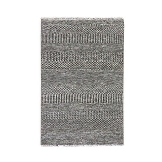 Shahbanu Rugs Graphite and Rustic Gray Pure Undyed Wool Tone on Tone ...