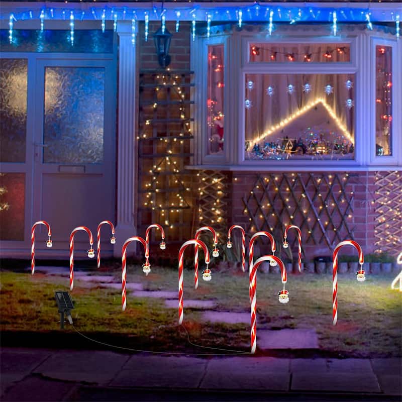 Solar Christmas Candy Cane String Lights - Santa