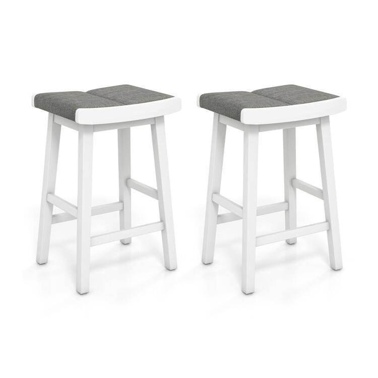 2 Pieces Upholstered Saddle Barstools with Padded Cushions