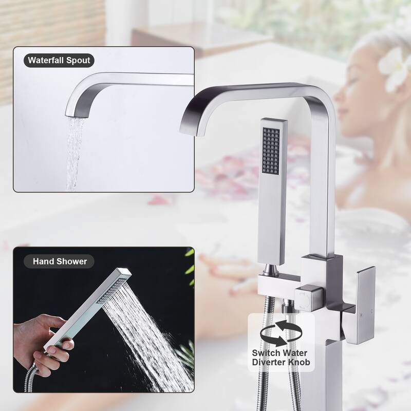 WOWOW Waterfall Single-Handle Freestanding Tub Faucet with Hand Shower