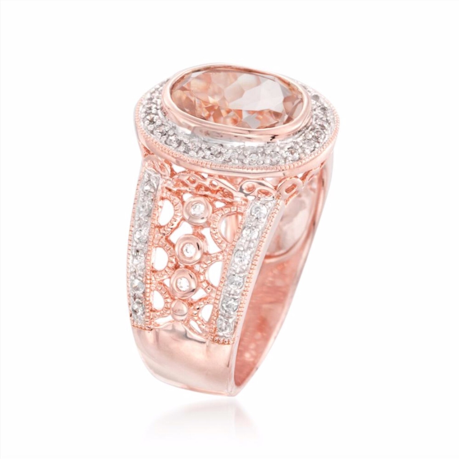 18k Rose Gold Over Sterling Silver Morganite, White Natural Zircon