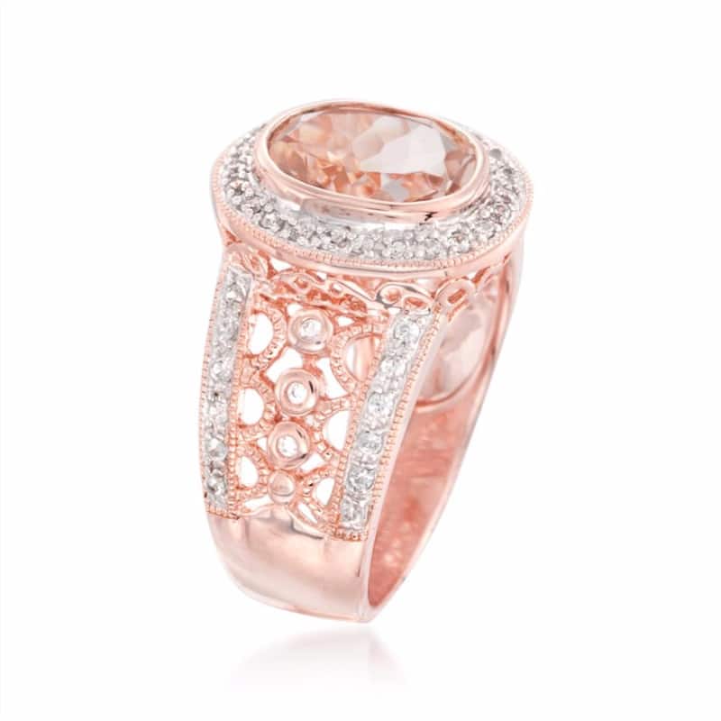 18k Rose Gold Over Sterling Silver Morganite, White Natural Zircon Ring