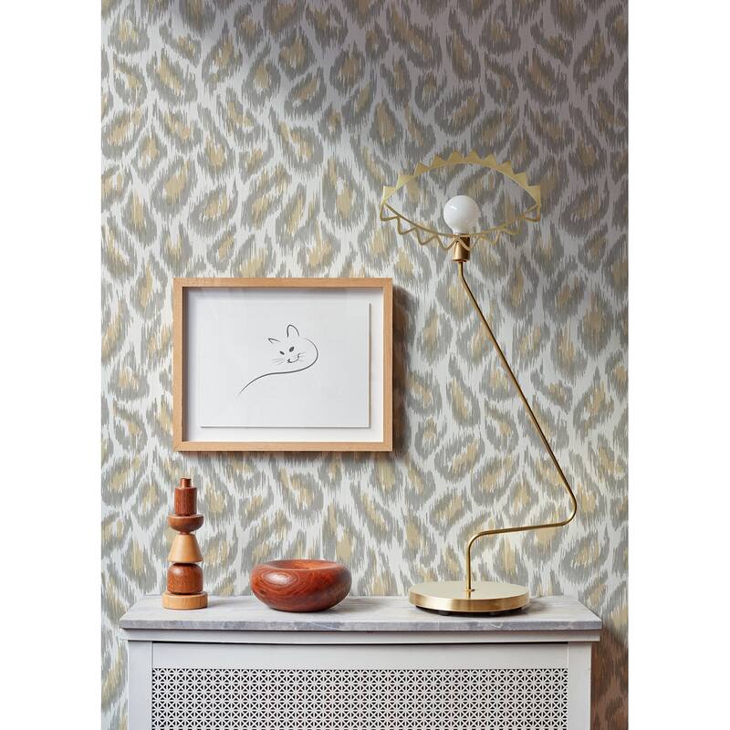Leopard Print Lambersart Electra Blue Leopard Spot String 27' L X 27" W Wallpaper Roll - Wheat