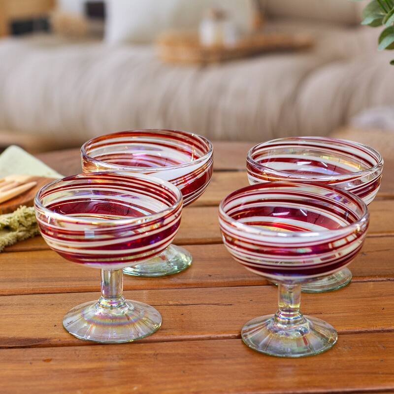 NOVICA Artisan Handblown Recycled Cocktail Glasses Red Drinkware Tableware Party 'Trendy Enchantment'(Set Of 4)