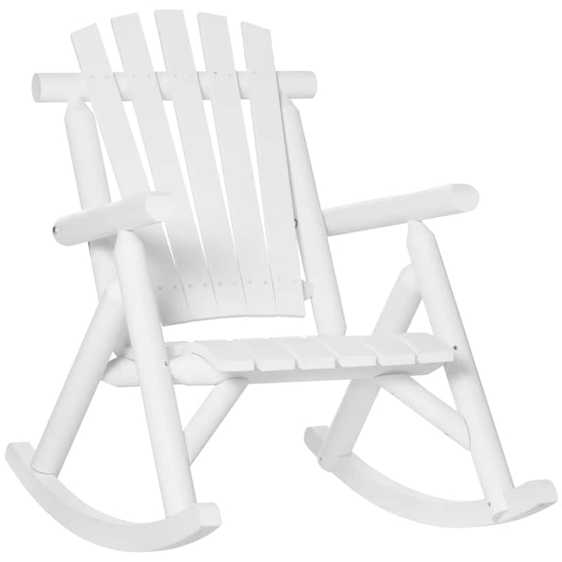Outsunny Outdoor Rustic Adirondack Rocking Chair, Fir Wood Log Slatted Design Patio Rocker for Porch Garden Lounging