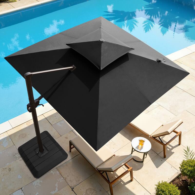 10FT Outdoor Square 360 Degree Rotation Patio Cantilever Umbrella with Base Stand - Black