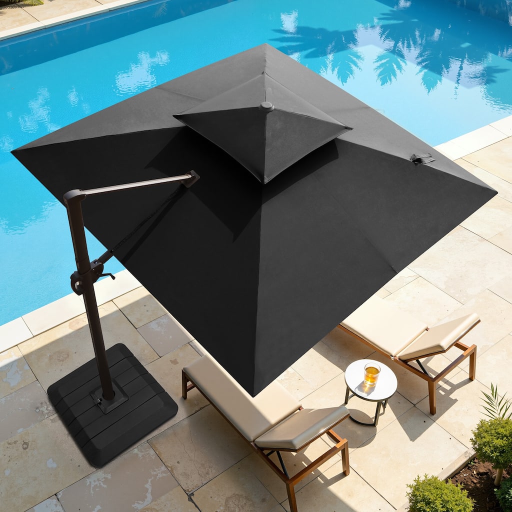 10FT Outdoor Square 360 Degree Rotation Patio Cantilever Umbrella with Base Stand