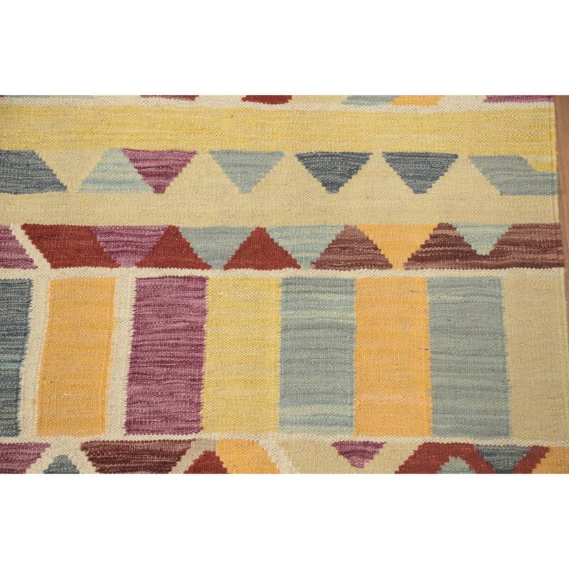 Hand Woven Oriental 100% Wool Carpet Southwestern Geometric Multi-Colored Kilim Runner Rug - 8' 0'' X 2' 1''