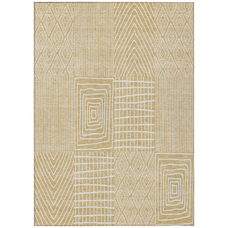 Machine Washable Indoor/ Outdoor Geo Patchwork Chantille Rug