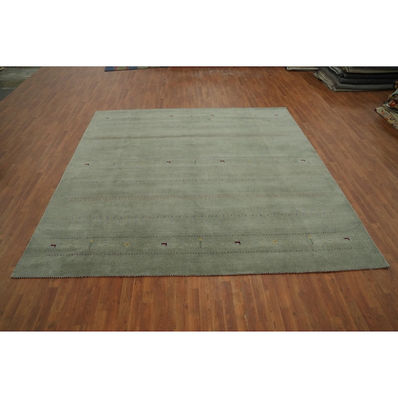 Hand Knotted Oriental 100% Wool Carpet Tribal Animal Pictorial Green Gabbeh Area Rug - 9' 9'' X 10' 0''