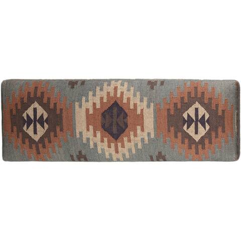 Handmade Kilim Upholstered Wooden Bench - 48"x16"x16"