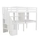 preview thumbnail 10 of 15, Twin Loft Bed with Storage Staircase, Double Desks, and Shelves, White