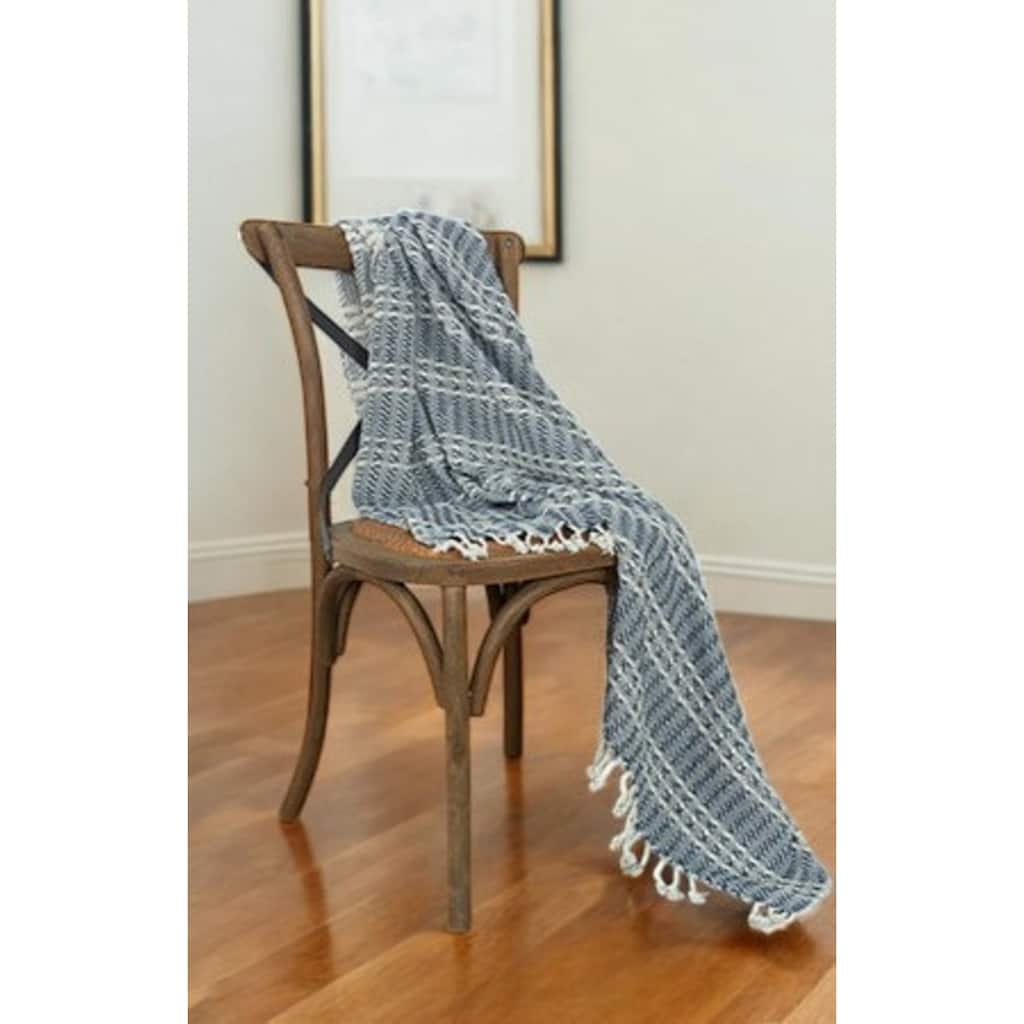HomeRoots Blue Woven 100% Cotton Throw Blanket