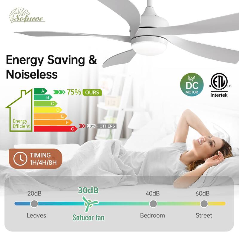 52"/66" Inch Ceiling Fan with Light,APP and Remote Control, Low Profile,Smart Optional