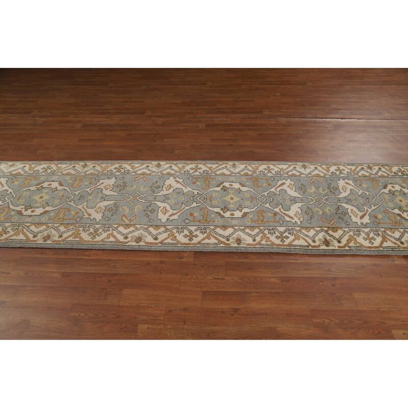 Floral Oushak Oriental Runner Rug Hand-Knotted Wool Carpet - 2'8"x 9'11"