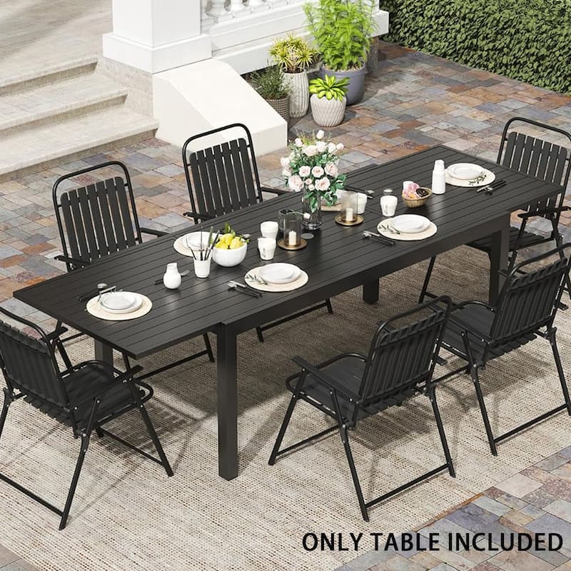 Extendable Patio Dining Table for 6-10 Person, Rectangle Aluminum Table with 1.8" Umbrella Hole for Backyard