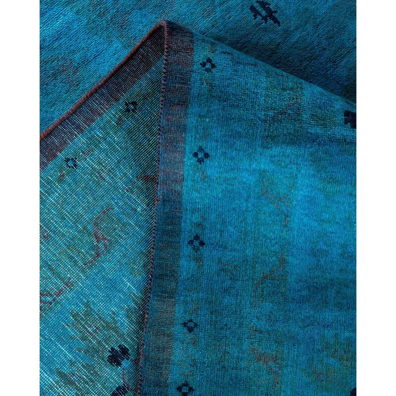 Overton Hand Knotted Wool Vintage Inspired Modern Contemporary Overdyed Blue Area Rug - 10' 1" x 13' 10"