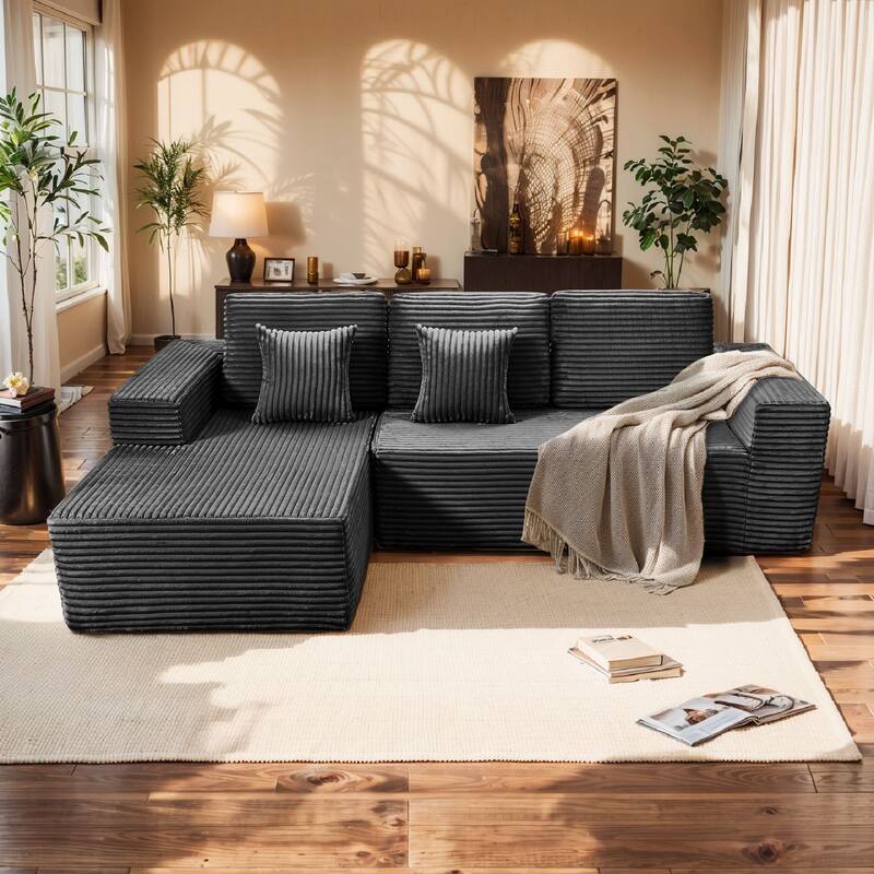Pocassy L-Shape Sectional Sofa Sofa Couch Living Room Futon Couch - Left Armrest & Dark Grey Color - 1 Set