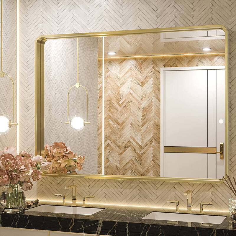 TETOTE Modern Metal Frame Wall Mounted Bathroom Vanity Mirror - 40x30 - Gold