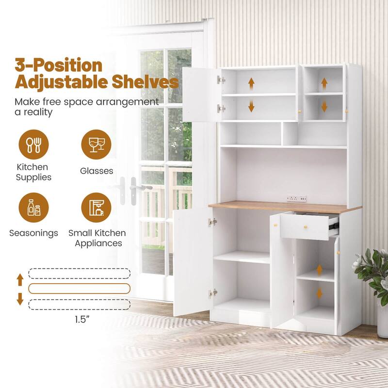 Costway 71" Tall Pantry Cabinet with Outlets USB Ports Anti-Tipping - See Details
