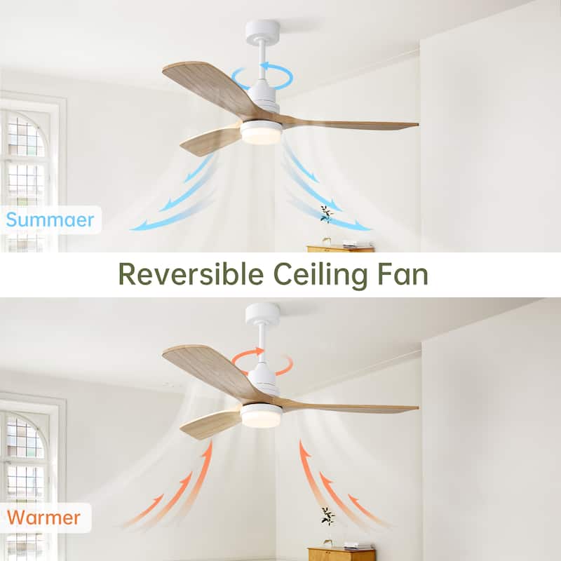 Indoor 52 Inch Ceiling Fan With Dimmable Led Light 6 Speed Remote 3 Wood Blade Reversible DC Motor For Bedroom