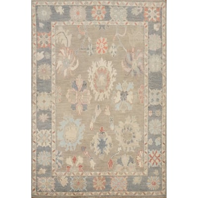 Hand Knotted Oriental 100% Wool Carpet Transitional All-Over Brown Oushak Area Rug - 6' 8'' X 5' 3''