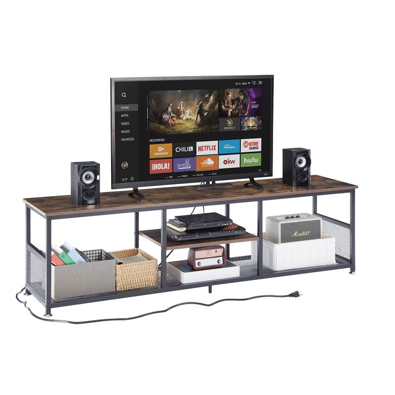 VECELO 55 Inch Brown TV Stand TV Media Console Table Entertainment Center with Power Outlets and Open Storage Shelves