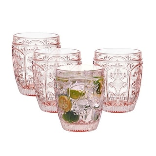 Fitz and Floyd Set of 4 Trestle Double Old Fashioned Glasses, 10 Oz, Blush