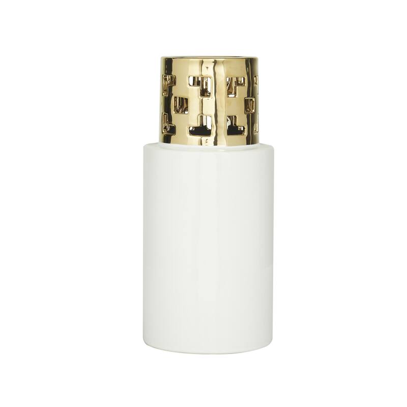 Ceramic Decorative Vase with Gold Cut Out Accents - White - CosmoLiving by Cosmopolitan