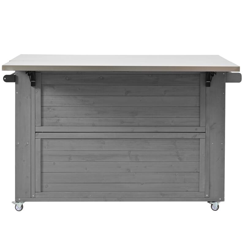 Outdoor Kitchen Island Fir Wood Kitchen Island with Stainless Steel Top, Ample Storage Space, Towel and Spice Racks