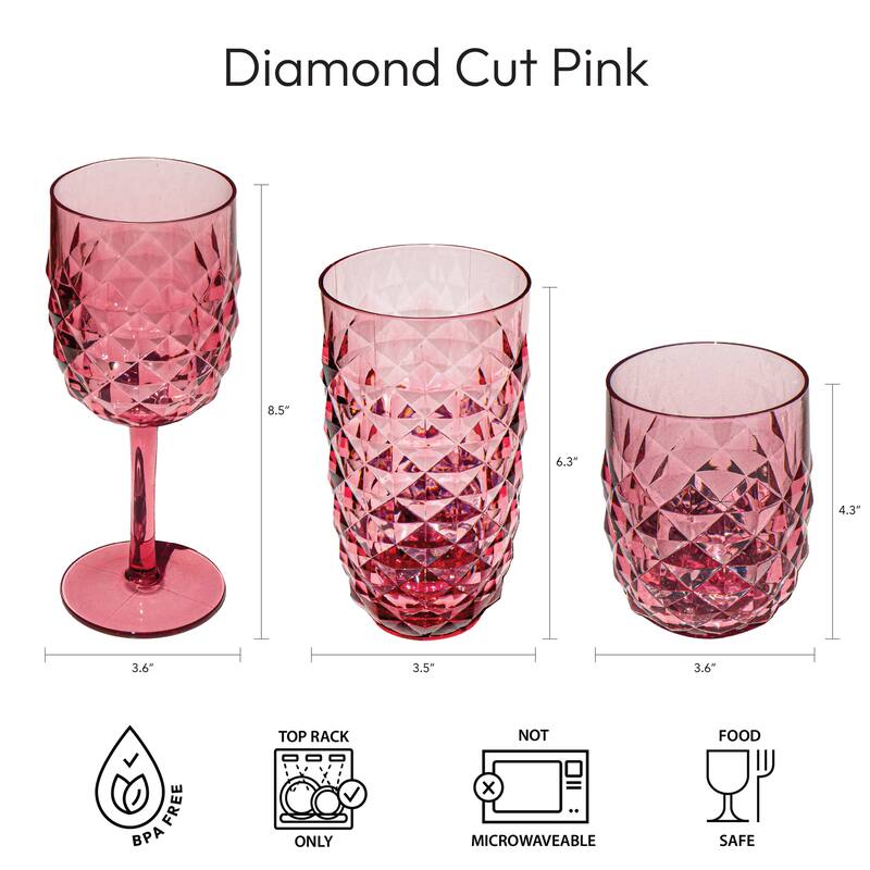 Abode Homewares Diamond Cut Acrylic Wine Glass - 15.6 oz - Set of 6