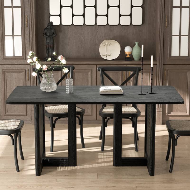 Farmhouse Kitchen Dining Room Table Furniture Square Kitchen Table with Rattan Woven Legs for Kitchen Bar Living Room