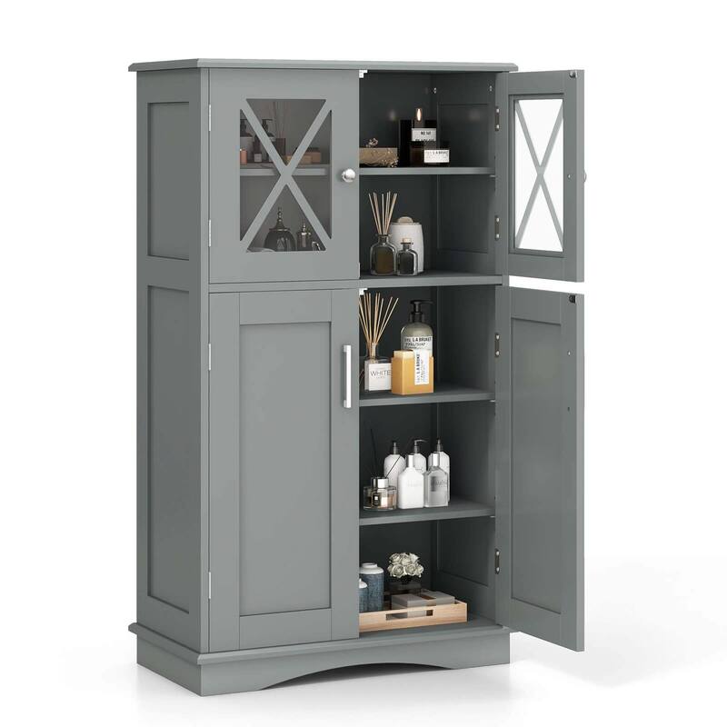 Bathroom Storage Cabinet with Doors and Adjustable Shelves - Grey