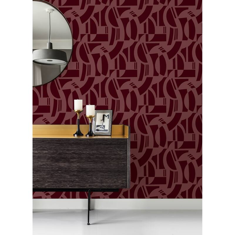 A-Street Prints Carter Burgundy Geometric Flock Wallpaper