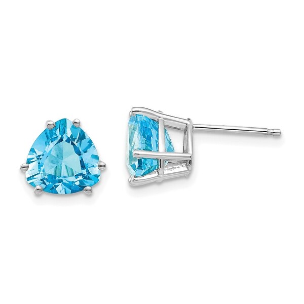 14K White Gold 8mm Trillion Blue Topaz Earrings by Versil. Opens flyout.