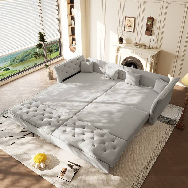 100" Oversize Pull-Out Sofa Bed, Convertible Sleeper Sofa, Velvet Loveseat Sofa, Tufted Sofa, Modern Sofa Couch with Flared Arms