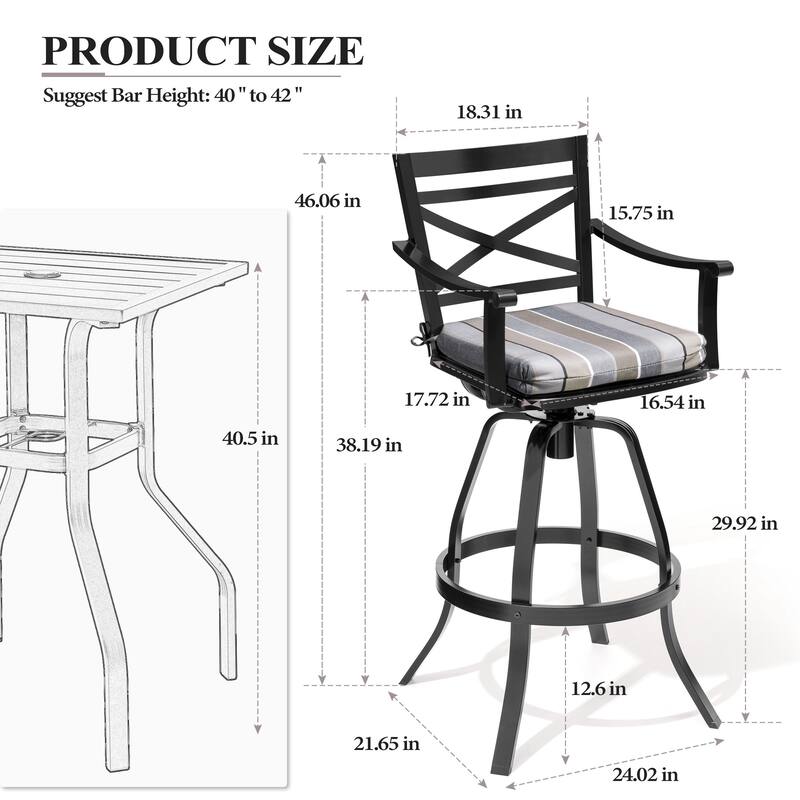 Outdoor Aluminum Swivel Bar Stools with Sunbrella Cushion