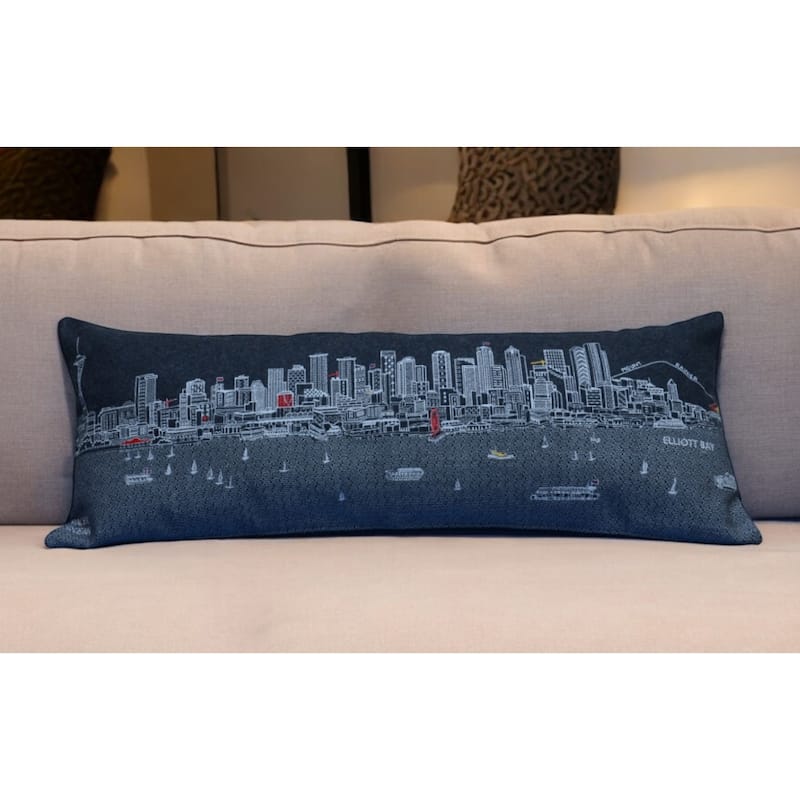 HomeRoots 35" Black Seattle Nighttime Skyline Lumbar Decorative Pillow - Bed Rest - Polyester